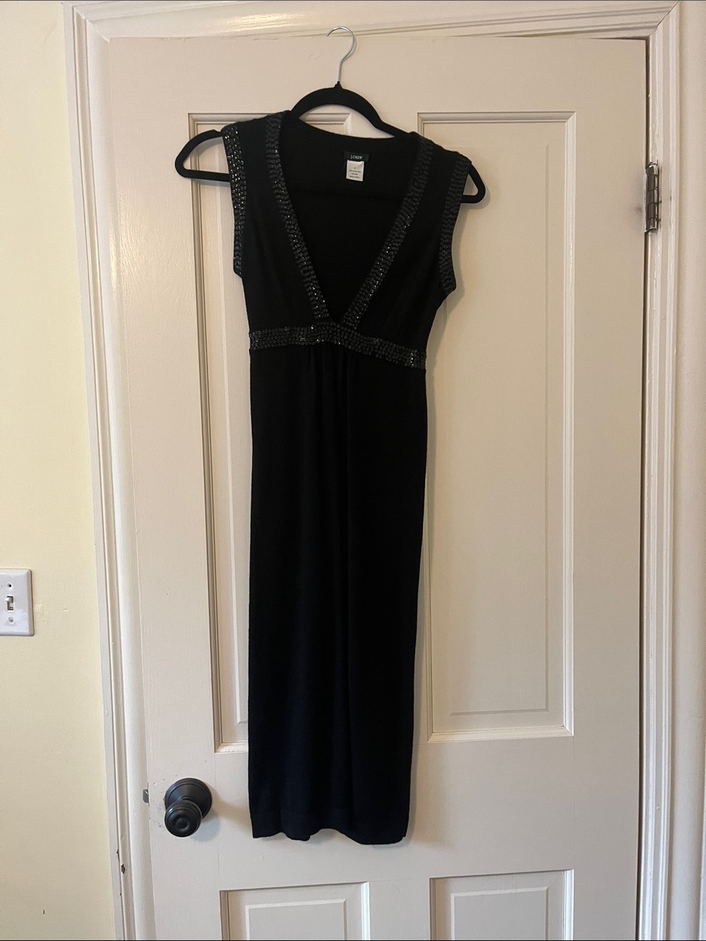 J. Crew Black Sleeveless V-Neck Beaded Evening Dress